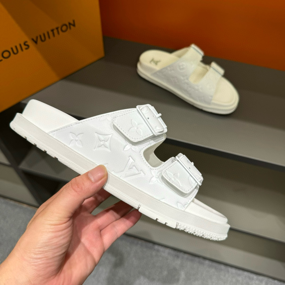 2024 Slippers Louis Vuitton White Leather Slippers