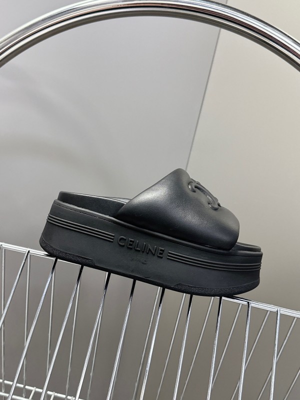 2025 Women Celine Black Leather Slippers