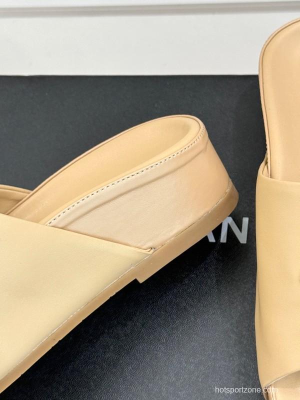2025 Women Chanel Beige Leather Slippers