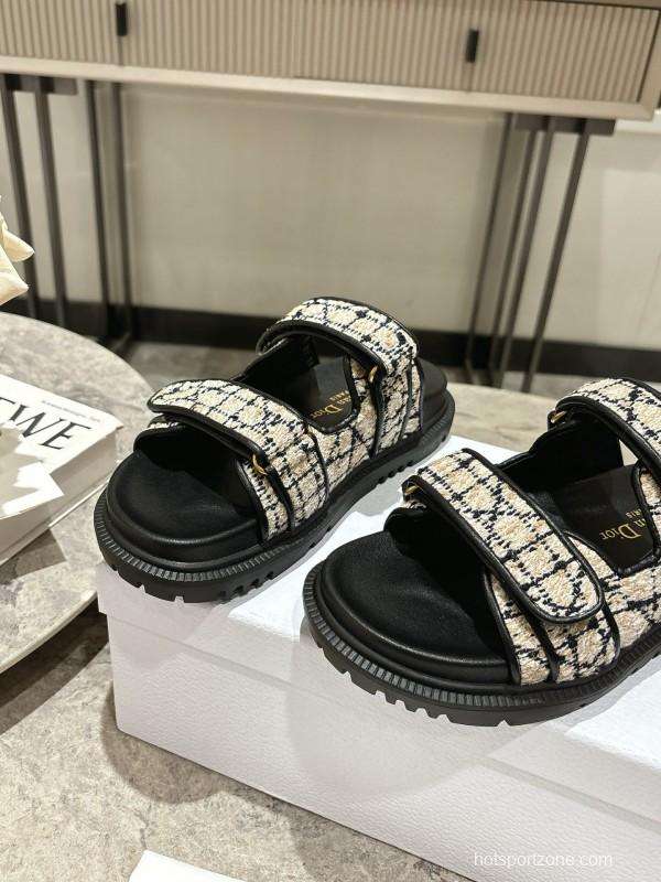 2025 Women Dior Black White Fabric Sandals KFY00300