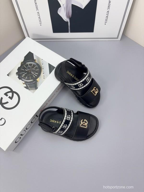 2025 Kids Dolce & Gabbana Black White Leather Sandals