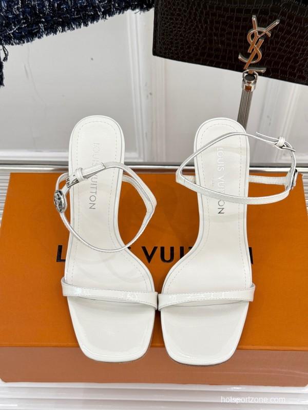 2025 Women Louis Vuitton White Leather Strappy Sandals KFY00280