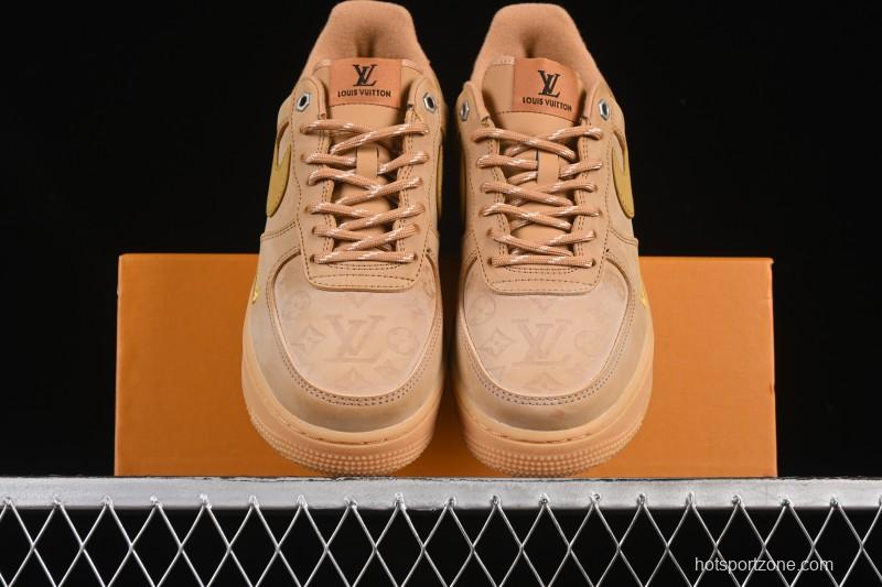 Louis Vuitton x Nike Air Force 1 '07 Low Casual Sneakers with Monogram Print in Wheat - CJ9179-200