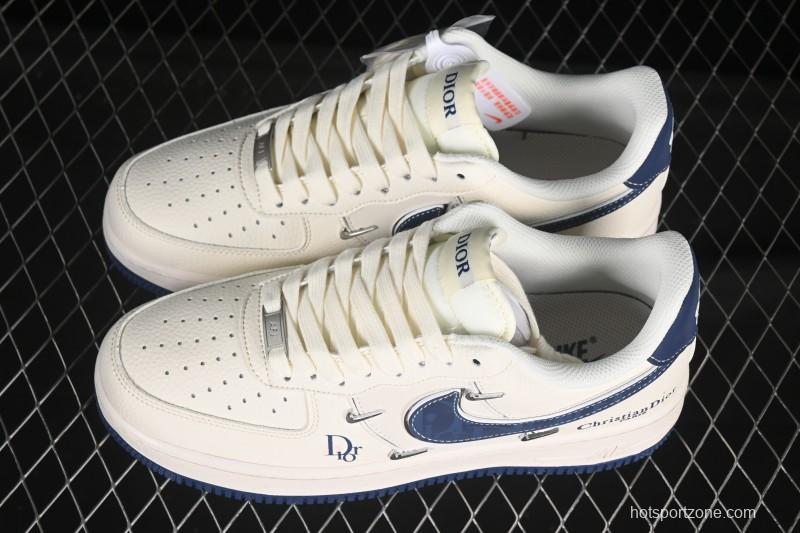 Nike Air Force 1 '07 Low Dior Collaboration Blue Four Small Silver Swoosh Casual Sneakers - XS2869-001
