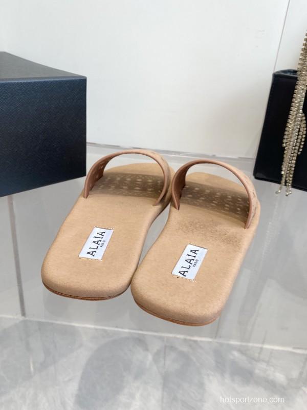 2025 ALAIA Beige Leather Slippers KFY00280