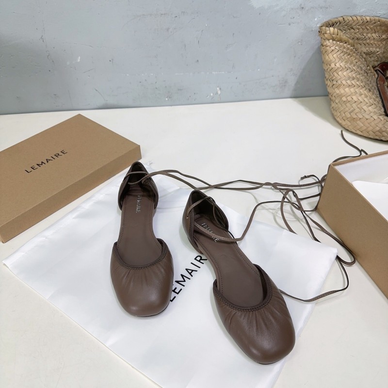 2025 Women LEMAIRE Brown Leather Ballet Flats
