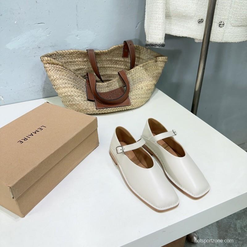 2025 Women Lemaire White Leather Mary Jane Strap Shoes