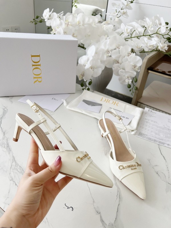 2025 Women Dior Ivory Leather Slingback High Heels KFY00310