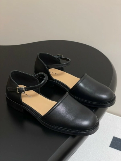 2025 Women Lemaire Black Leather Mary Jane Shoes KFY00320