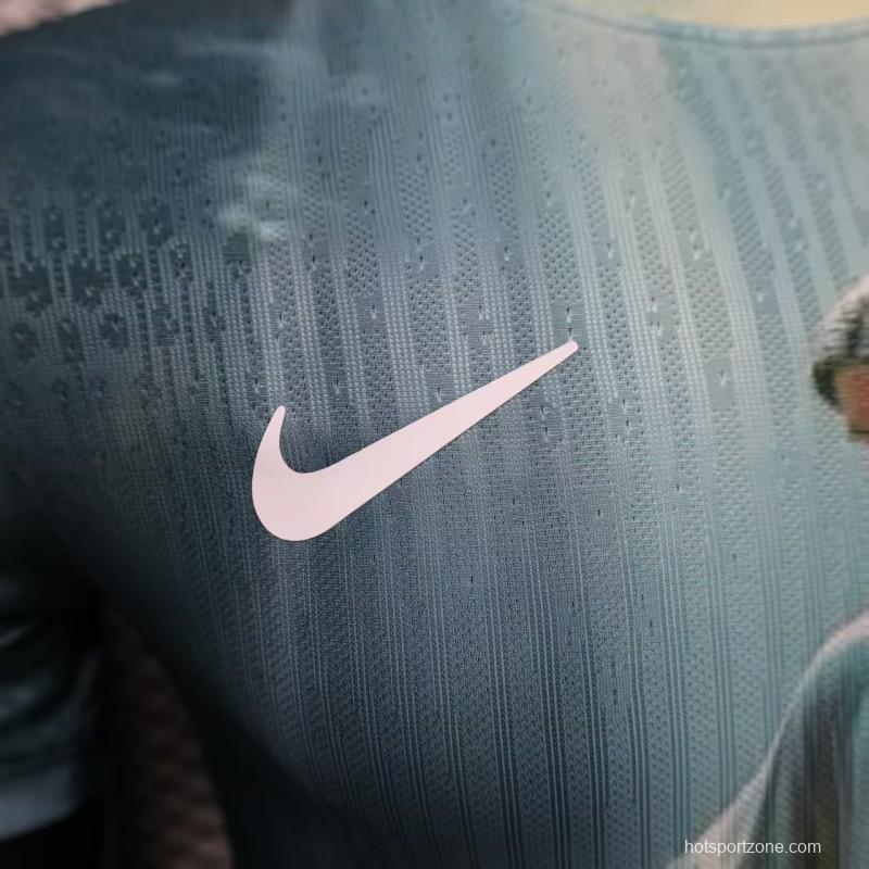 Player Version 2025 Brazil Light Blue with Jesus Christ Religious Artwork Jersey