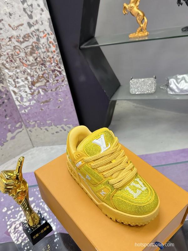 2025 Unisex Louis Vuitton Yellow Crystal Mesh Plimsolls Bing Bing AS00420