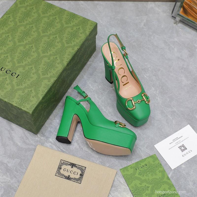 2025 Women Gucci Green Leather Platform High Heels KFY00320