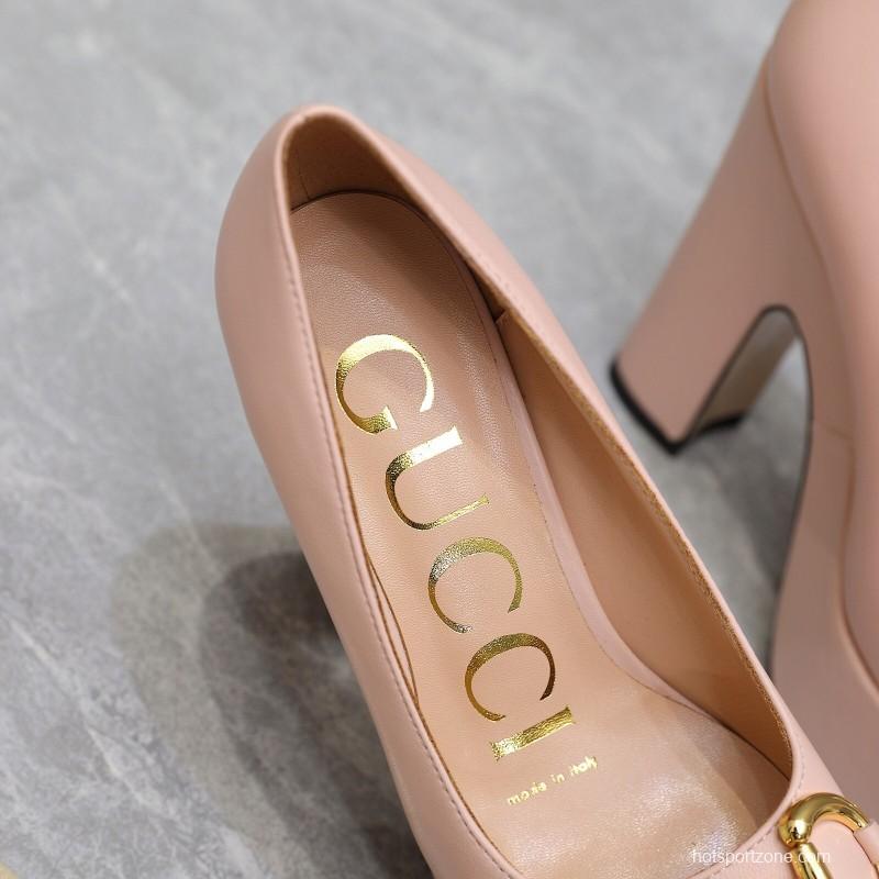 2025 Women Gucci Pink Leather Platform Pumps KFY00320