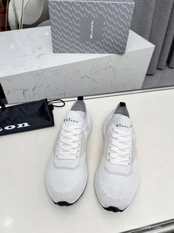 2025 Men Kiton White Beige Knit Sneakers Original MD Rubber Sole AS00320
