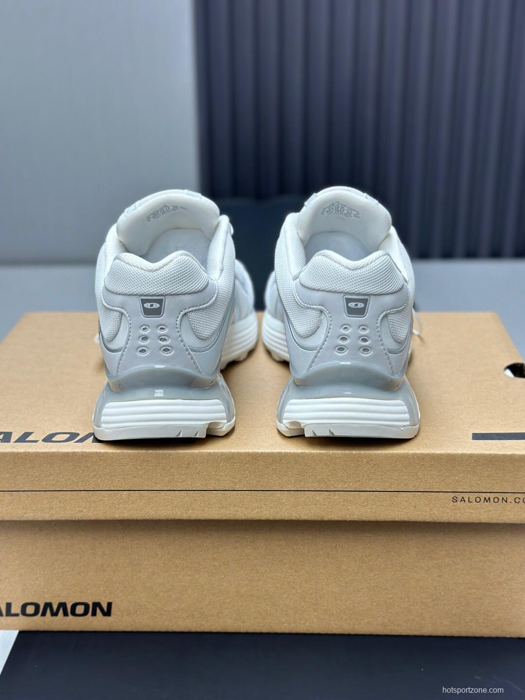 2025 Unisex SALOMON White Cream Leather Mesh Outdoor Sneakers KFY00320