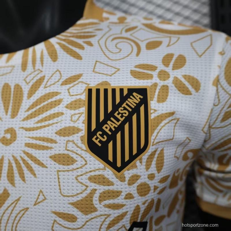 Player Version 25/26 FC Palestine White with Golden Floral Pattern Jersey