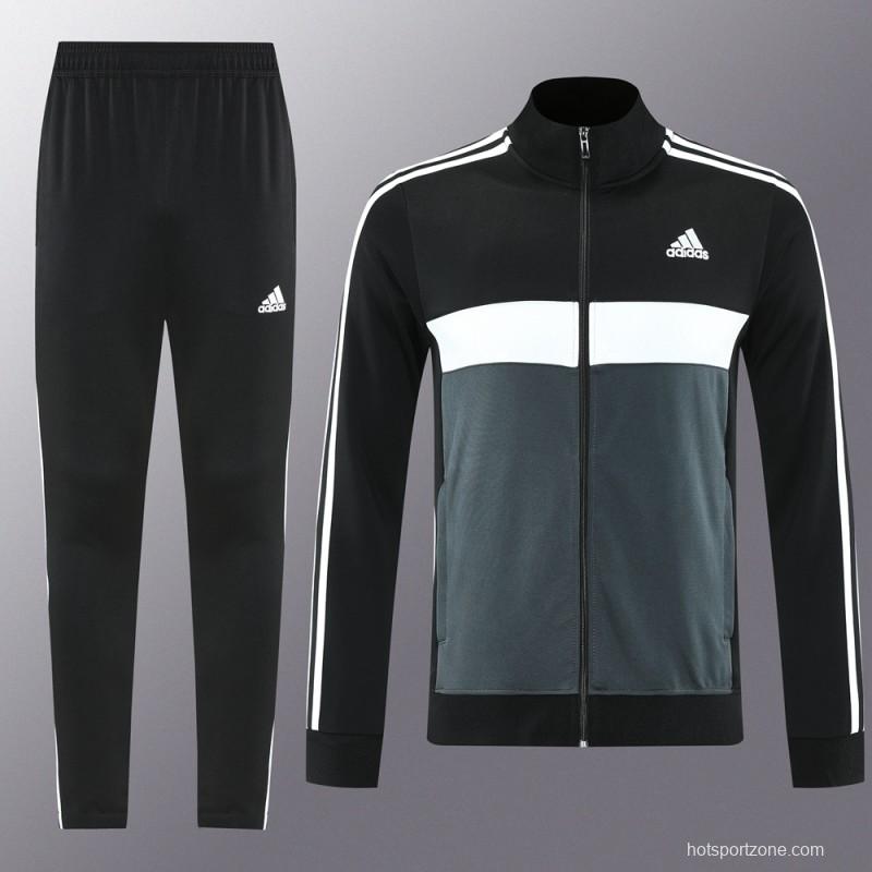 2025 Adidas Black/Grey Full Zipper Jacket +Long Pants