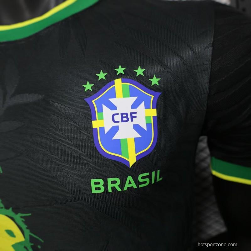 Player Version 2025 Brazil Black with Eagle Print Jersey