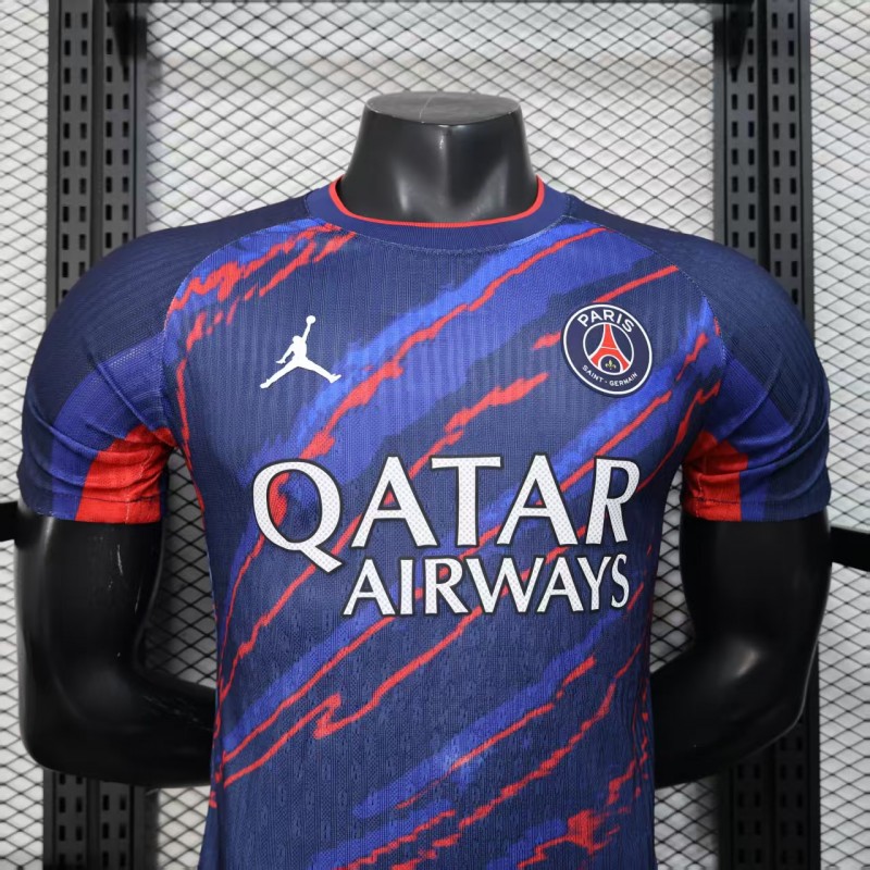 Player Version 25/26 PSG Paris Saint-Germain Blue with Red Lightning Pattern Jersey