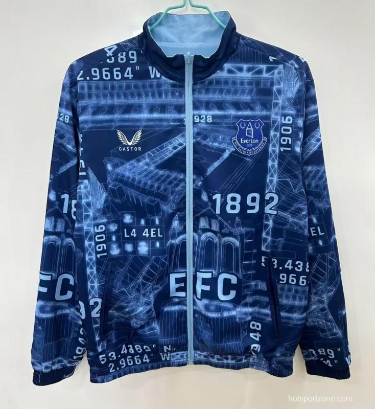 25/26 Everton Navy Blue/Blue with Stadium Blueprint Pattern Reversible Windbreaker