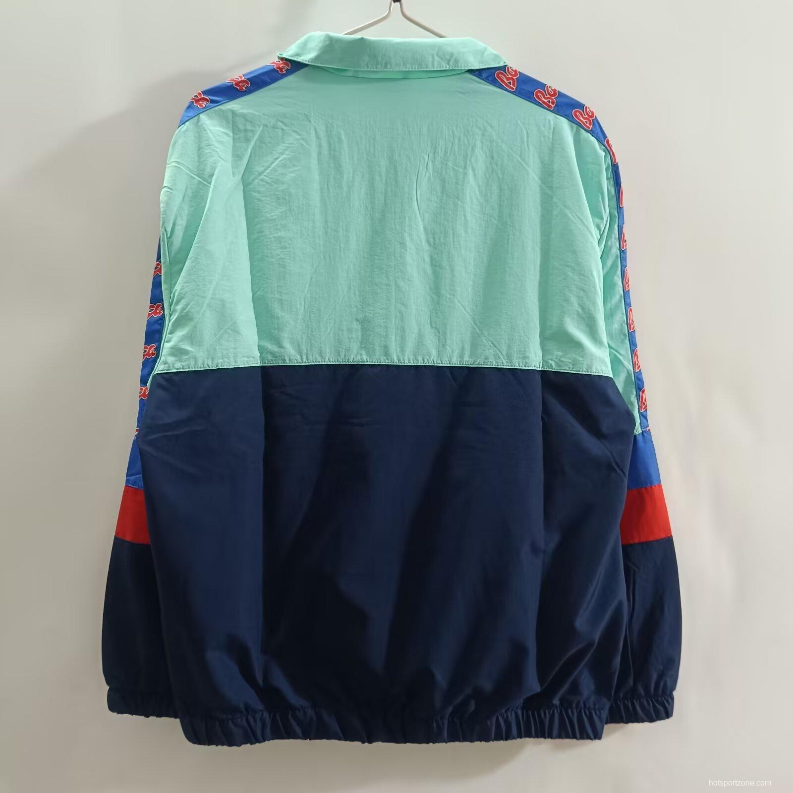 25/26 FC Barcelona Mint Green & Navy with Chevron Stripe Pattern Windbreaker