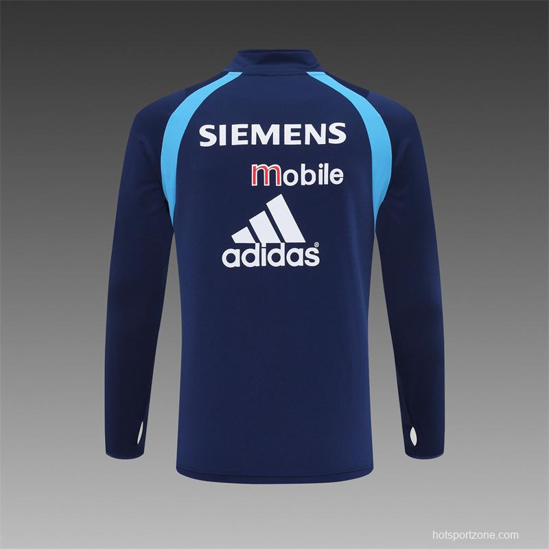 Retro 03/04 Real Madrid Royal Blue Half Zipper Jacket
