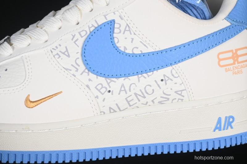 Nike Air Force 1 '07 Low Balenciaga Collaboration White Blue Gold Casual Sneakers - YF9511-803