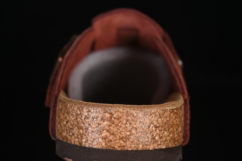 Birkenstock Sandals Series with Soft Leather Upper and Cork Rubber Midsole - Red Wine