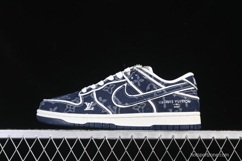 Nike SB Dunk Low LV Collaboration Deep Blue Denim High-End Custom Low-Top Casual Skate Shoes - SC0601-469