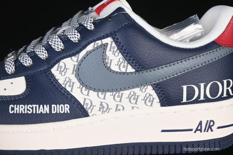 Nike Air Force 1 '07 Low Dior Collaboration White Blue Gray Hook Casual Sneakers - XD2588-603