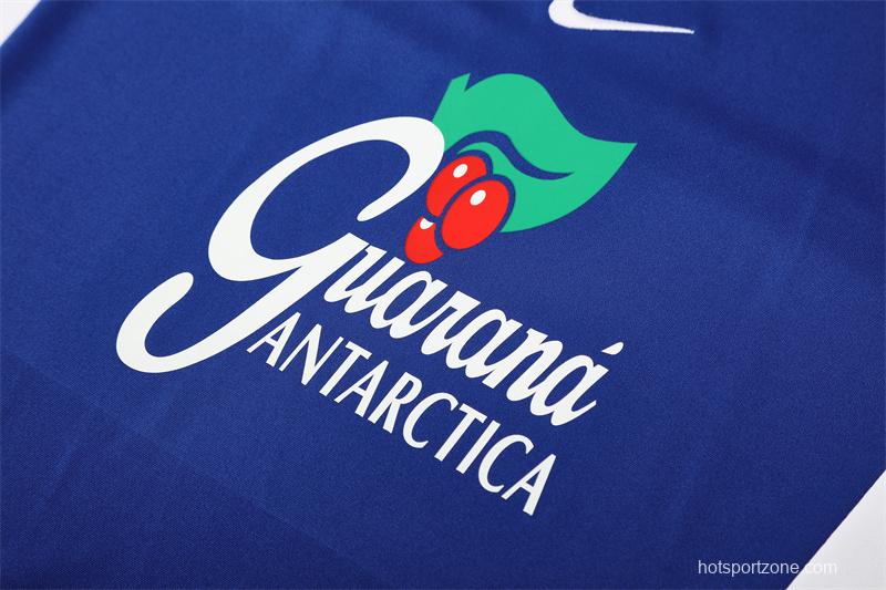 2002 Brazil Color Blue Half Zipper Jacket+Long Pants