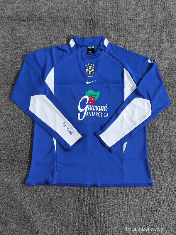 2002 Brazil Color Blue Half Zipper Jacket+Long Pants