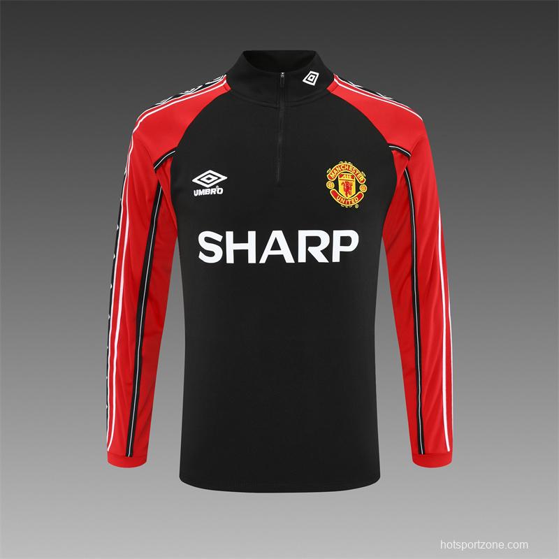 Retro 98/99 Manchester United Black Half Zipper Jacket+Long Pants