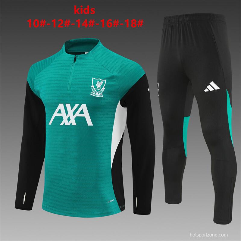 Player Version 25/26 Kids Liverpool Green AD on Both Sleeves Half Zipper Jacket+Long Pants