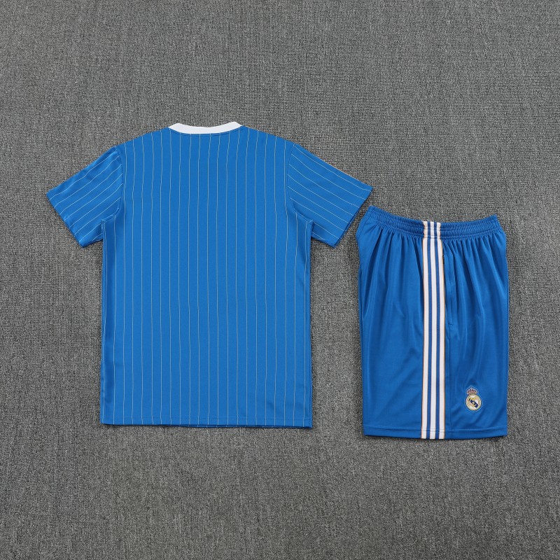 25/26 Real Madrid Adidas Original Blue Short Sleeve Jersey+Shorts