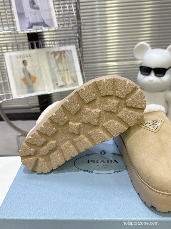 Prada 2025 SS Spring Fur Slippers with Rubber Sole - KFY00280