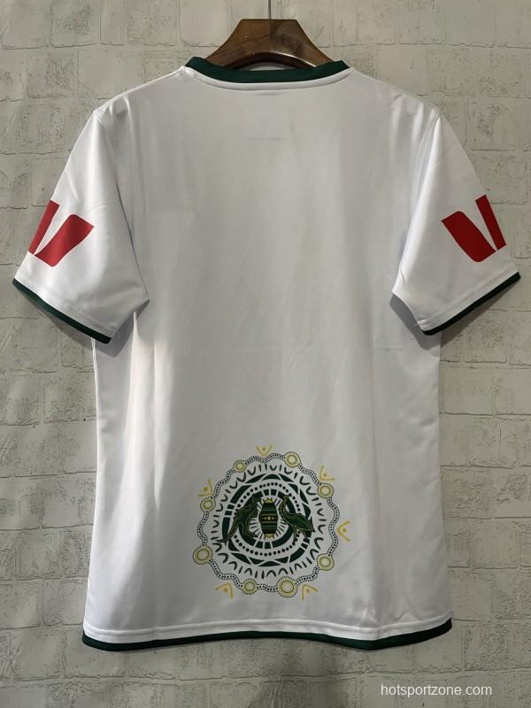 2026 Australia Kangaroos Away White with Green Trim and Indigenous Aboriginal Dot Art Pattern Jersey