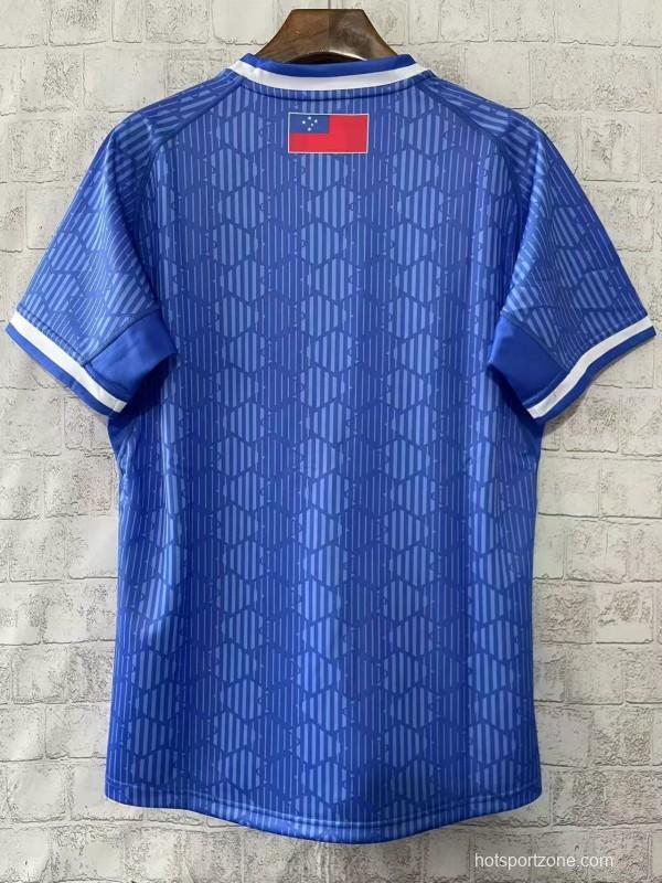 2026 Samoa Rugby League Blue with Traditional Polynesian Pattern Jersey