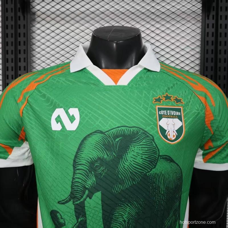 Player Version 2025 Ivory Coast Green with Elephant Graphic and Orange Trim Jersey