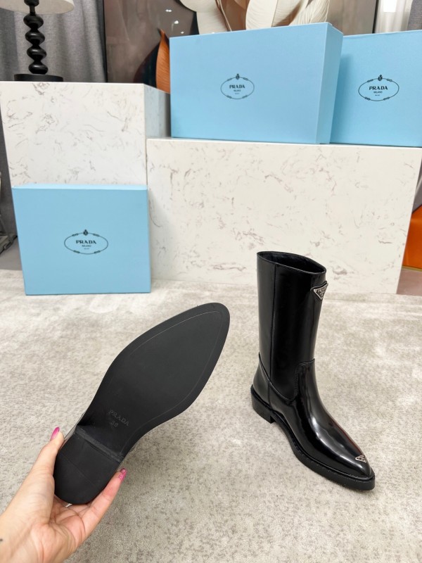 Prada Classic Triangle Logo Pointed Toe Boots - LY00400
