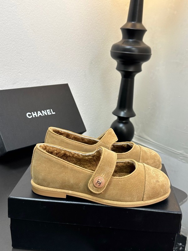 Chanel 2025 SS New French Style Mary Jane Flat Shoes with Fur - KFY00300