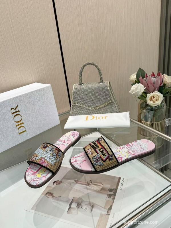 Dior 2025/SS Embroidered Monogram Slippers with Lambskin Lining - LY00200