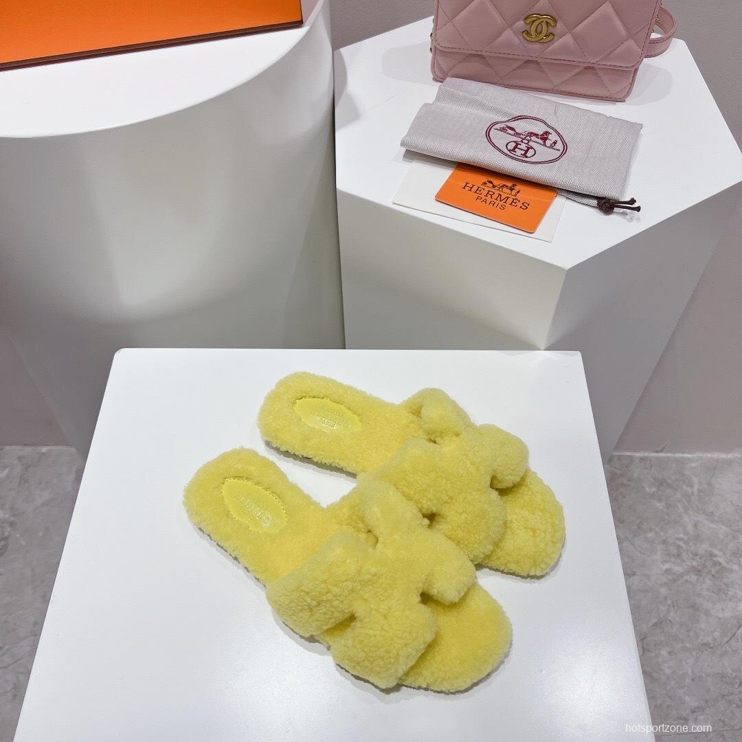 H Teddy Wool H Slippers Flat Sole Winter Edition - LY00240