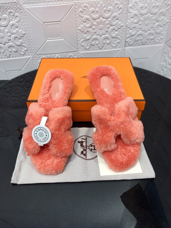 H Teddy Wool H Slippers Flat Sole Winter Home Shoes - LY00240