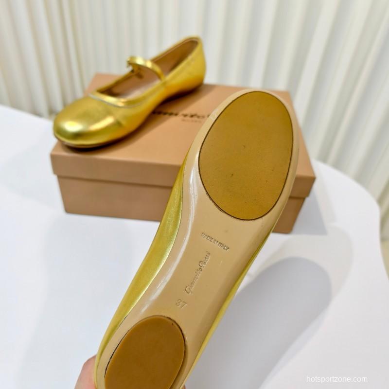 Gianvito Rossi Bohemian Style Flat Ballet Shoes with Simple Buckle Strap - LY00310