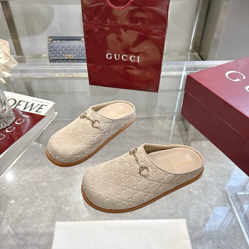 Gucci Camel Suede Horsebit Women's Barefoot Mules - LY00240