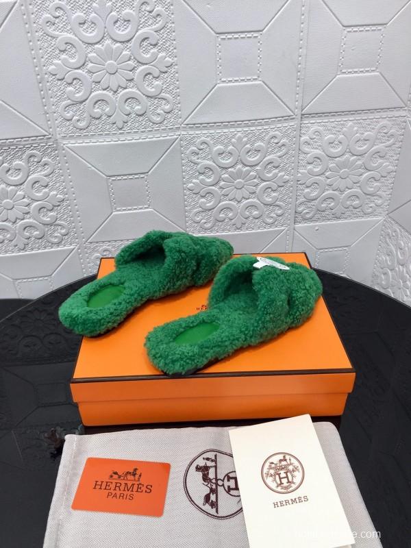 H Teddie Wool H Slippers Flat Sole Winter Home Shoes - LY00240