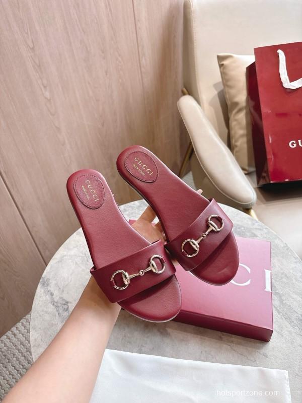 Gucci 2025/SS Leather Mule Sandals with Light Gold Hardware - 8023-3