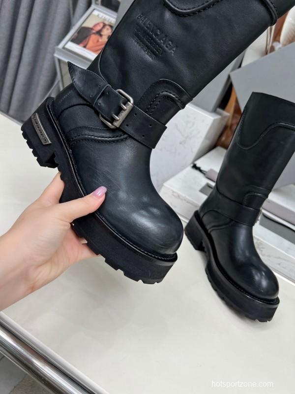 Banciga Paris 25FW Venom Mid-Calf Boots Punk Motorcycle Style with Buckle and Thick Sole - LY00480