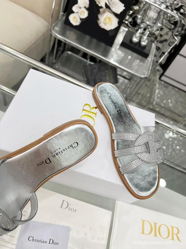 Dior D-Lane Sandals Hollow-out Monogram Flat Slides - LY00220/LY00260